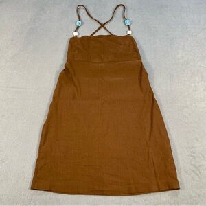 Zara Women’s Brown Backless Dress with Beads Accents, back strap & zipper,size L